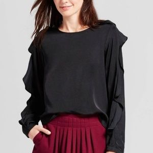 Black Ruffle Sleeved Blouse